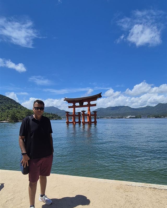 Varun at the floating torii gate, Miyajima