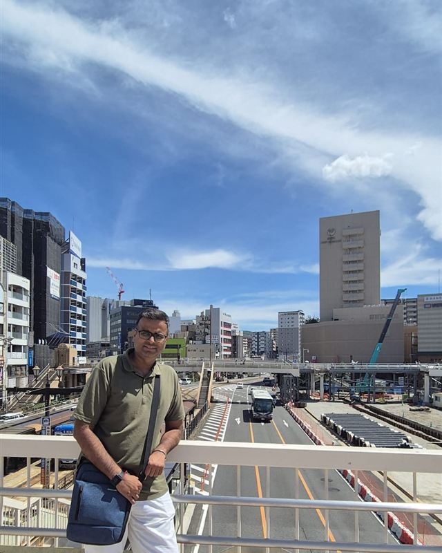 Varun overlooking a street in Nagasaki