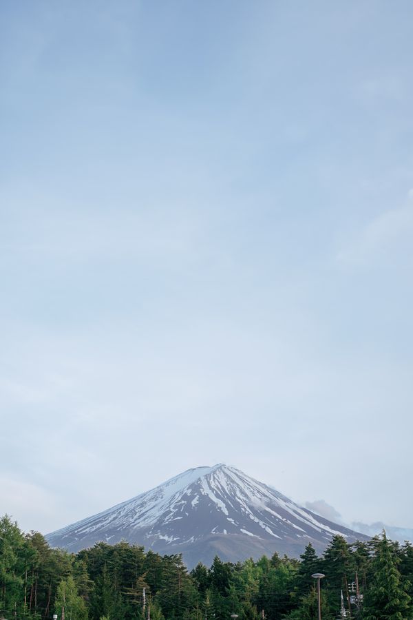 Snow-capped Mount Fuji in springtime